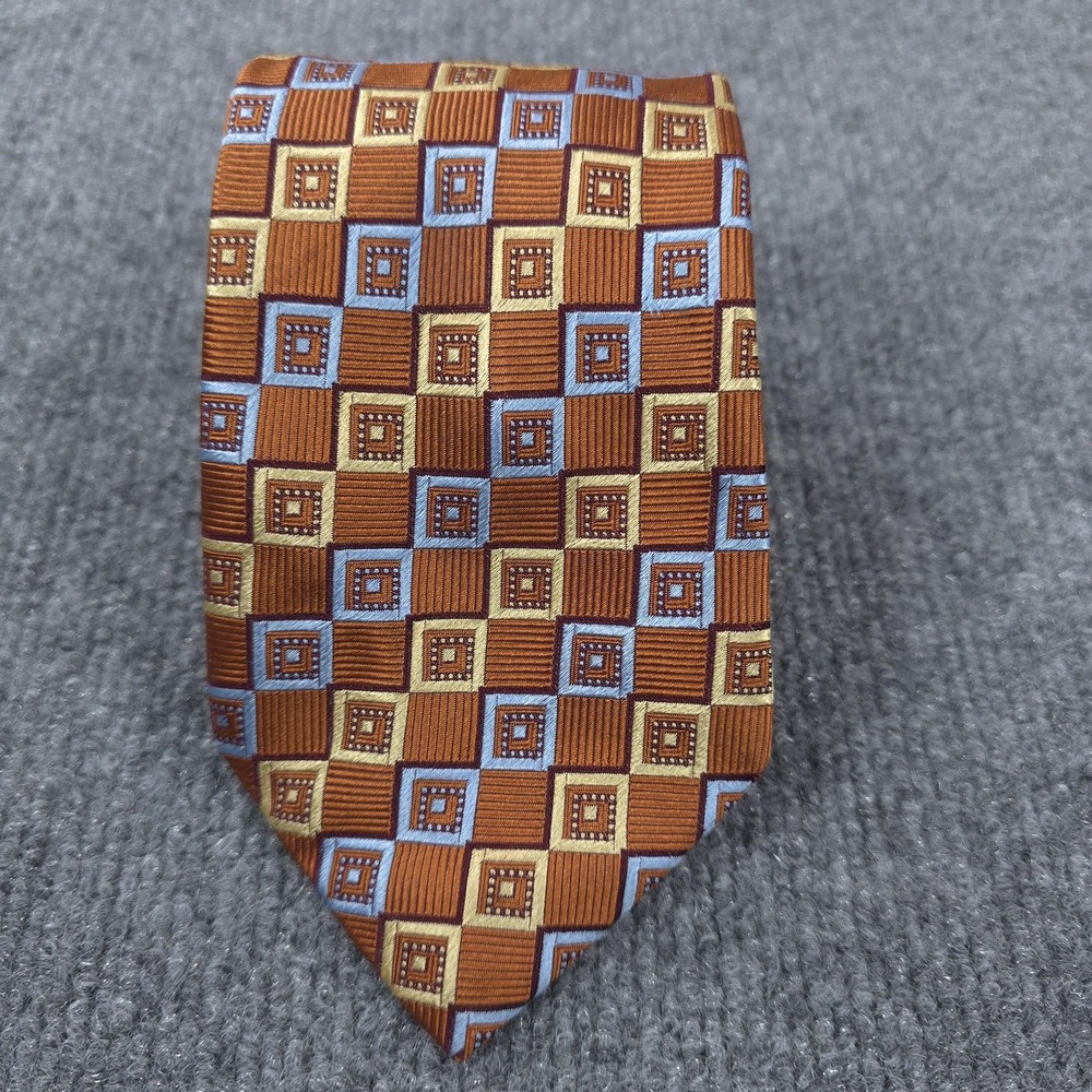 John W. Nordstrom Tie Mens One Size Brown Silk Geometric Squares Made Italy